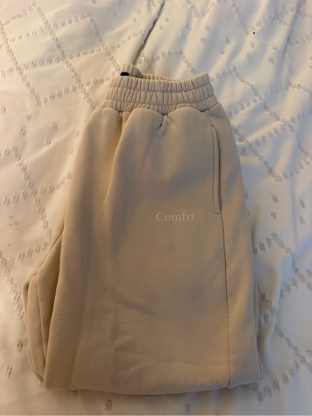 Comfort Embroidered Fleece Joggers - Cream